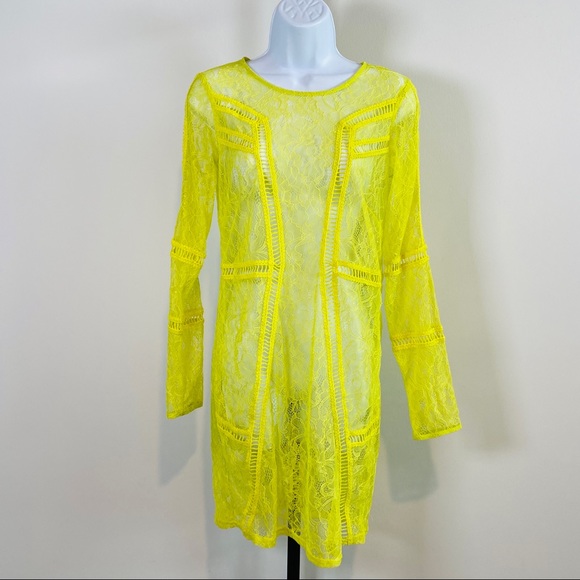 H&M Beautiful Neon Yellow Lace Dress Size 6 - Picture 8 of 8